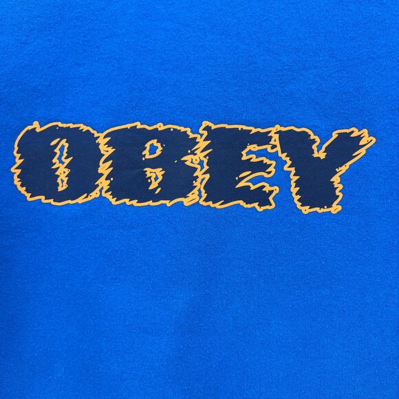 Obey Worldwide Sweatshirt Men's L Blue Orange Crew Neck Long Sleeve Skater - Picture 3 of 9